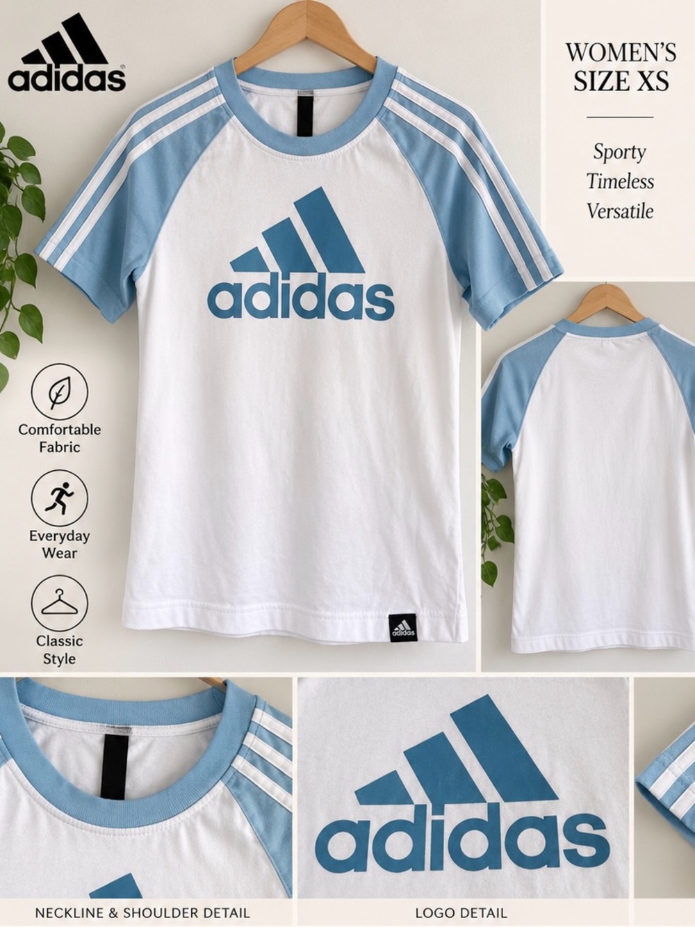 Adidas Women’s Logo Raglan T-Shirt – Size XS